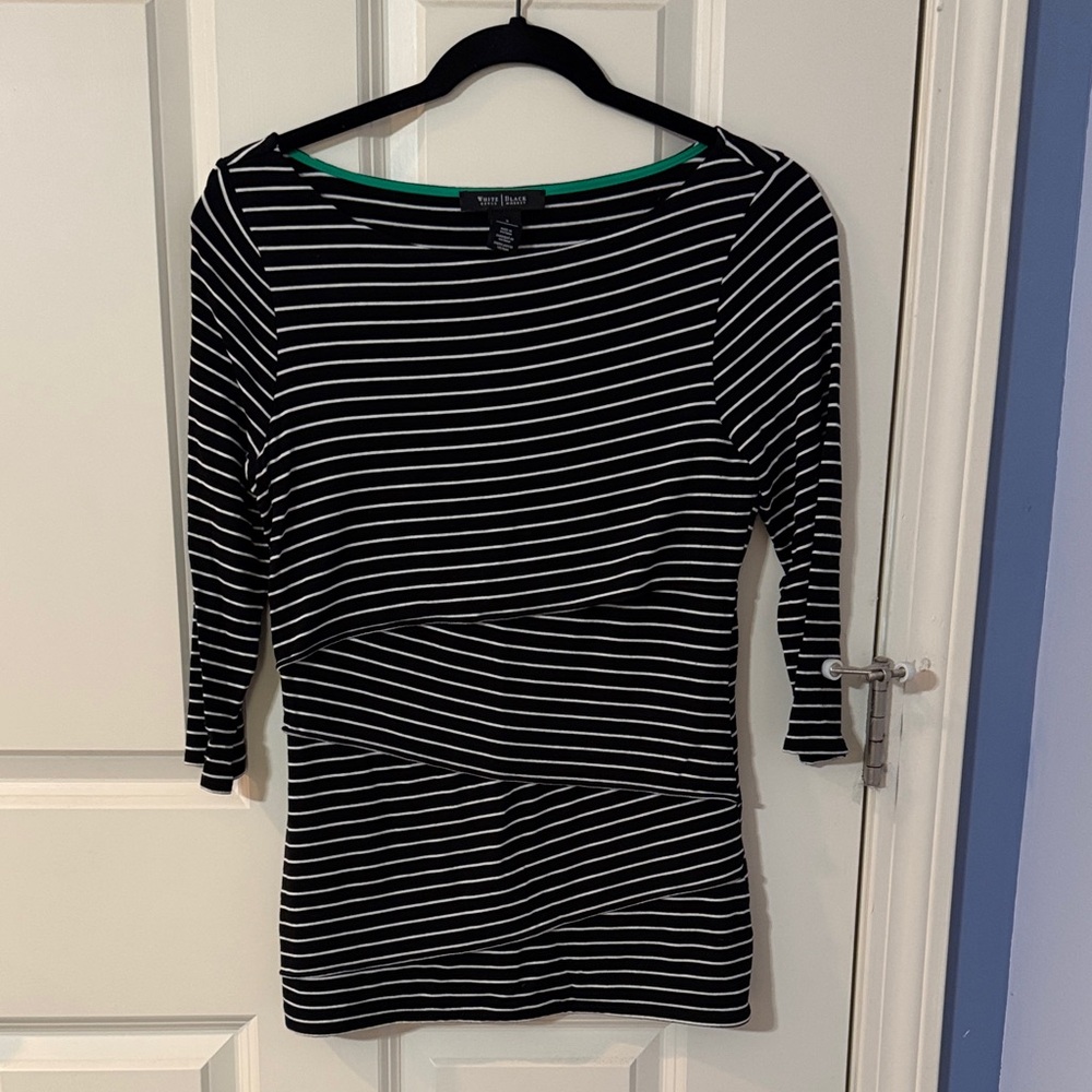 White House Black Market Black and White Striped Blouse